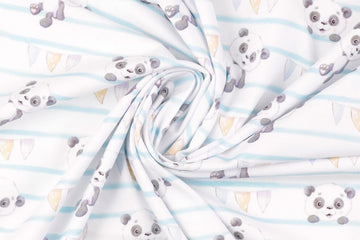 Stoffpaket Jersey + Bündchen mit Pandas, weiß, hellblau